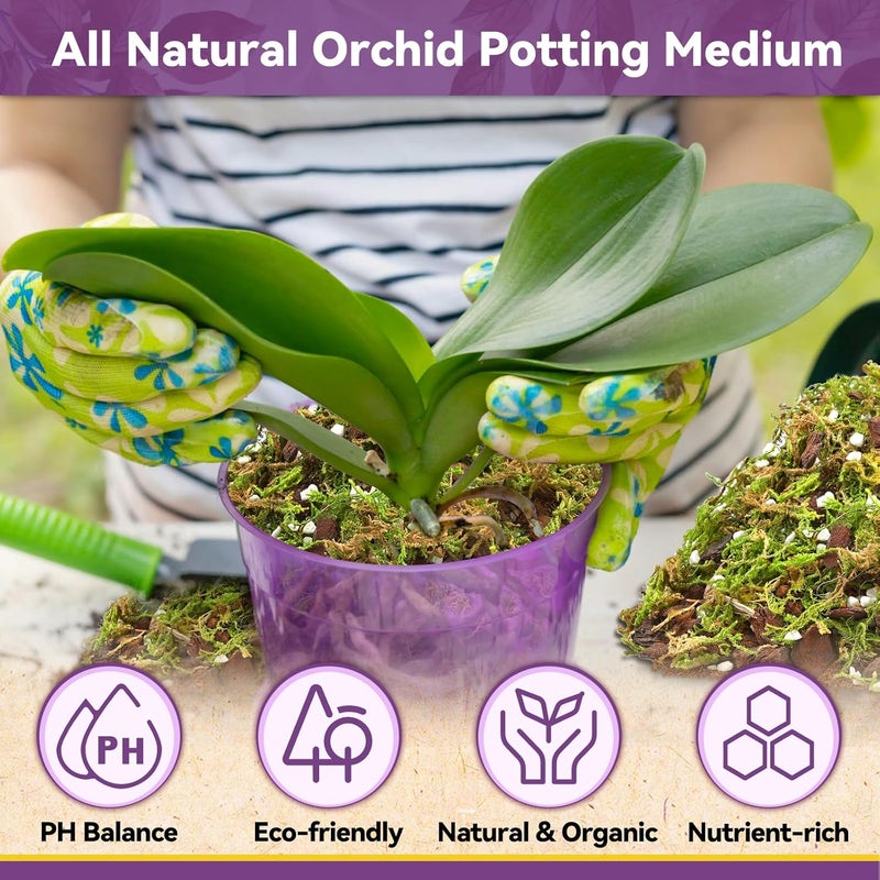 Riare 4QT Orchid Potting Mix for Repotting- Orchid Repotting Kit Include Moss, Pine Bark, Perlite, Coco Peat- Premium Orchid Soil Medium for Indoor Potted Plants Root Ventilation & Expanding - Image 4